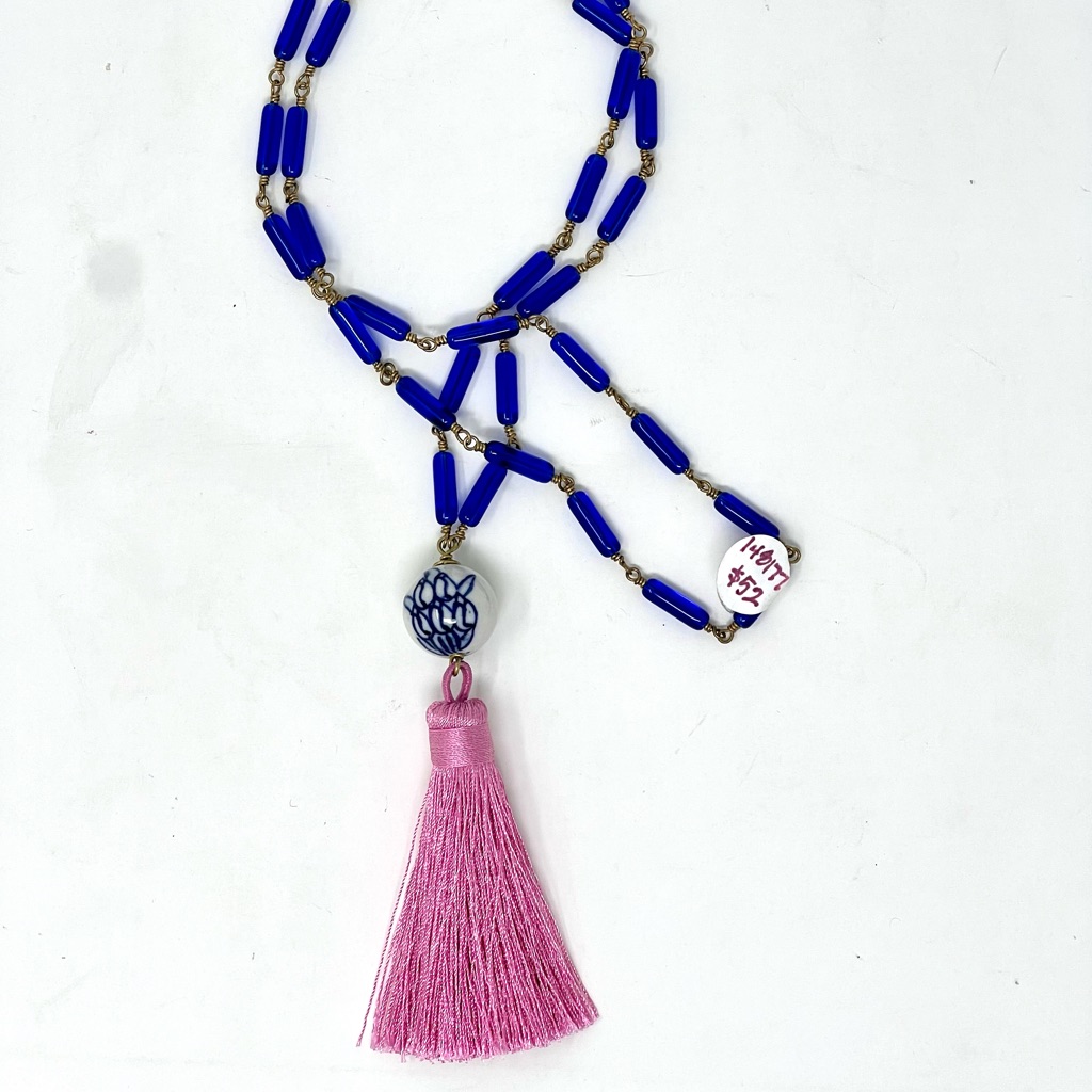 Long Cobalt Blue And Pink Necklace